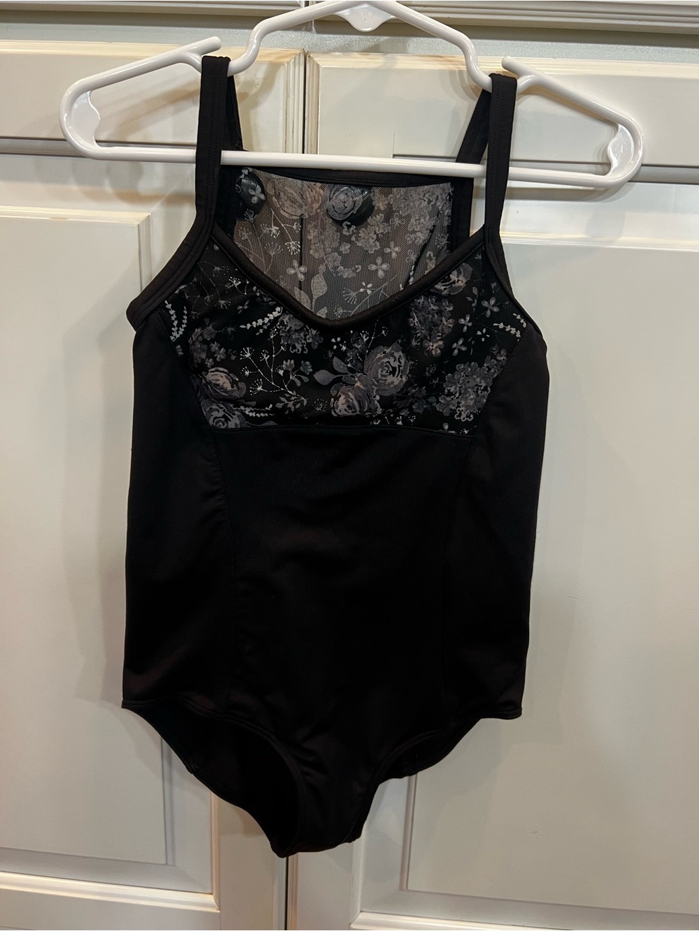 Bloch 6X/7 Soft Mesh Floral Black and Grey Leotard